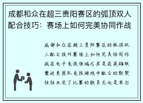 成都和众在超三贵阳赛区的弧顶双人配合技巧：赛场上如何完美协同作战